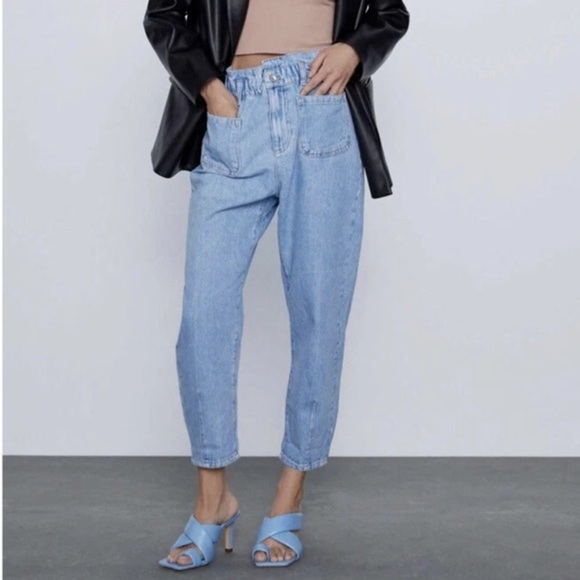 Zara Baggy Paperbag jeans with front patch pockets size 6, EUC - Picture 1 of 12